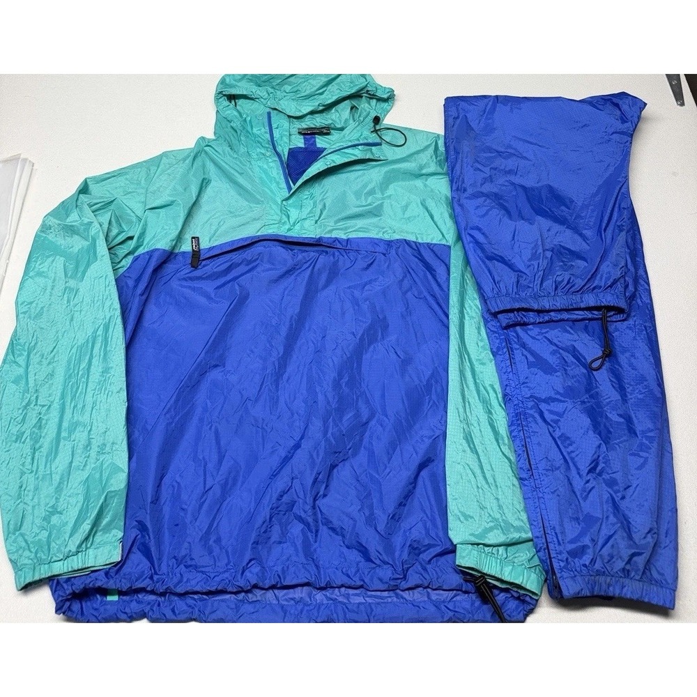 Vintage Patagonia 2 Piece Windbreaker Rain Track Jacket Pants Set XL Blue Green